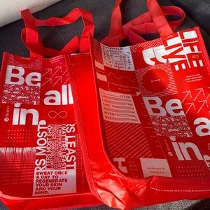 Two red LuluLemon small totes